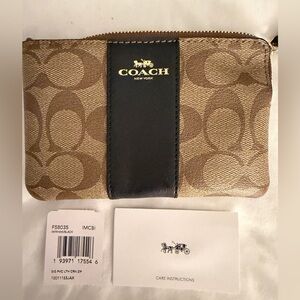 Coach Tan and Black Logo Wristlet